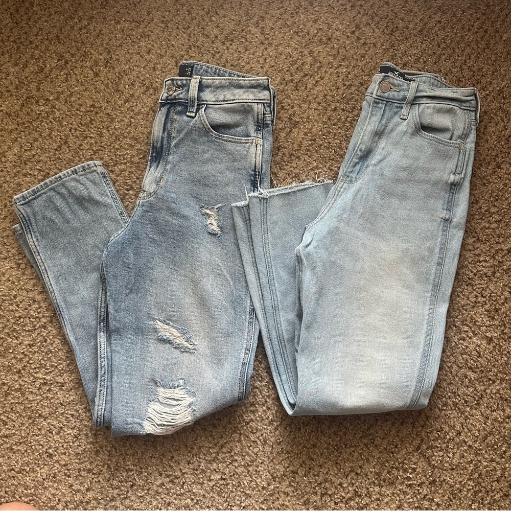Hollister Light Blue Distressed Mom Jeans Bundle 2 pair!  size 0 / 1 short EUC